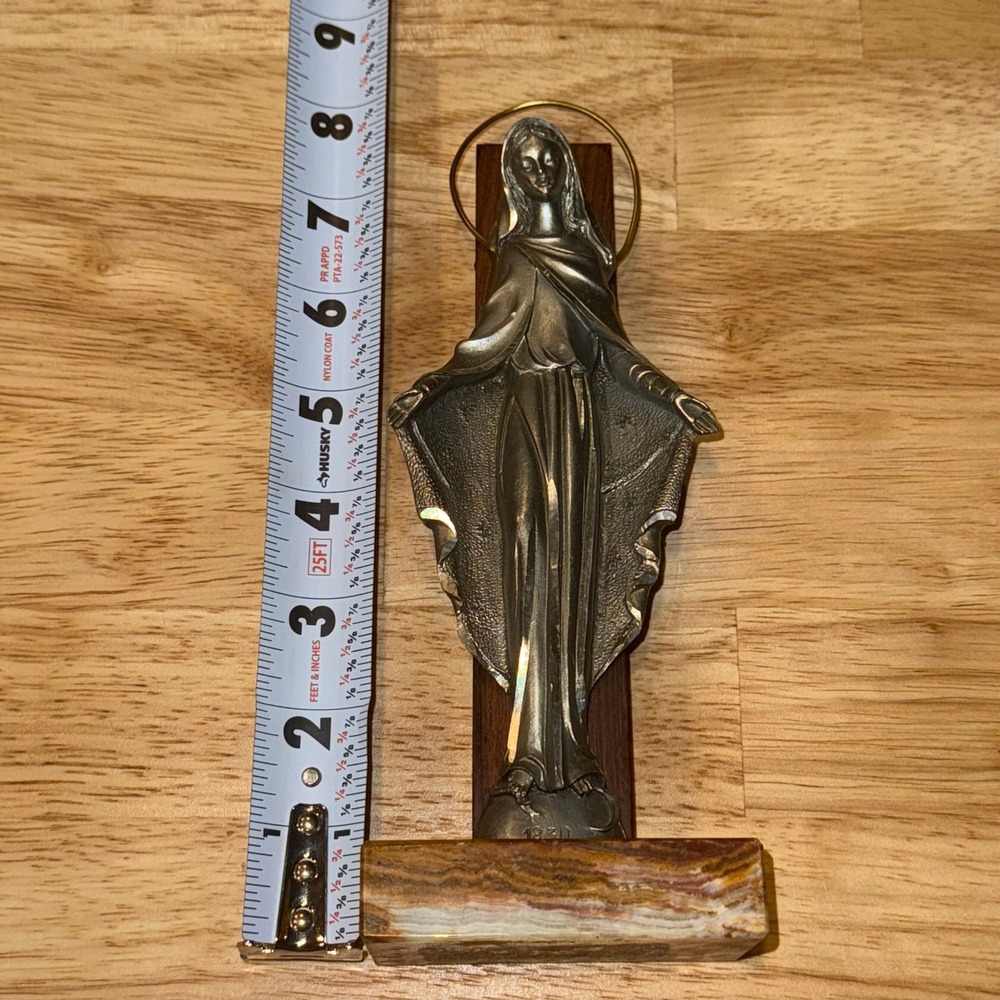 Vintage Religious Statue 1930 Marble Base Golden Halo 8 inch - Picture 5 of 5